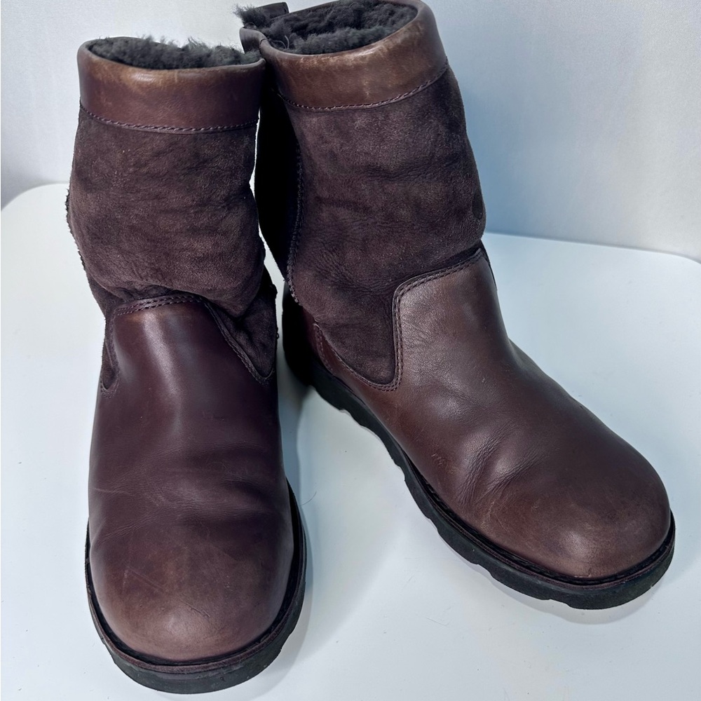 UGG Dark Brown Leather and Suede Winter Boots